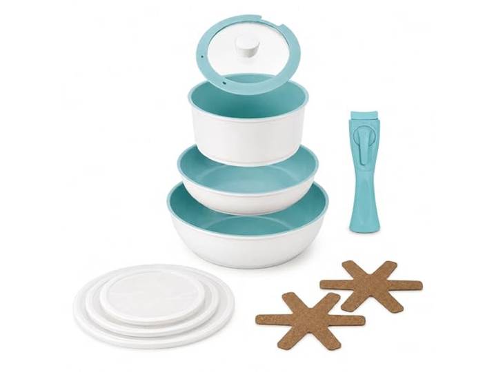 NEOFLAM® - Midas Plus Topf- und Pfannen-Set mit abnehmbarem Griff, 8-teilig, induktionsgeeignet, Keramik-Antihaftbeschichtung, PFAS-frei, backofenfest, leichte Reinigung