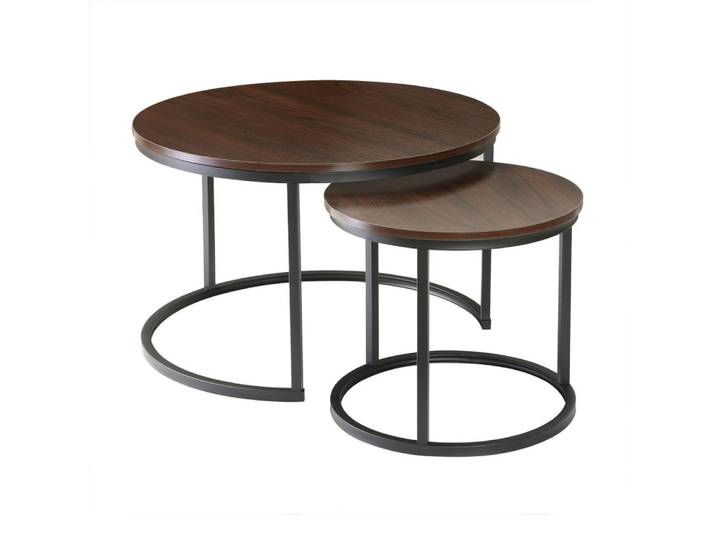 Lot de 2 tables basses gigognes rondes - noyer et noir