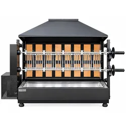 Professioneller Holz-Hähnchengrill mit 2 Spießen für 10 Hähnchen Worldmai für Gastronomie. Gewerblicher Hähnchen-Drehspießgrill für Bar u. Restaurant.