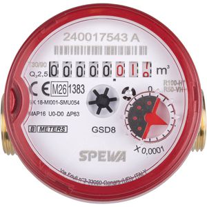 SPEWA Wasserzähler 100254, aus Messing, 2026 geeicht, für Warmwasser, Einbau horizontal & vertikal, 3/4 Zoll