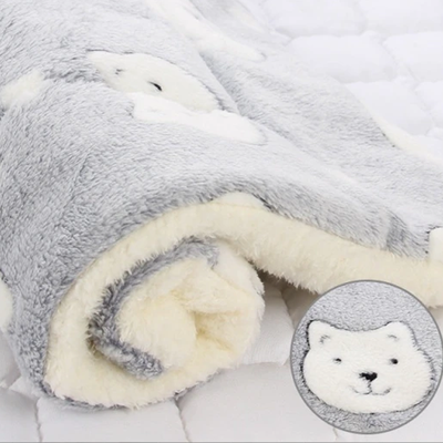 PetsAreLife Relaxing Cozy Calming Cat & Dog Blanket Grey With Bear