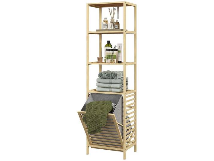 LIA Étagère salle bain bambou 3 étagères + panier linge 44x33x160cm