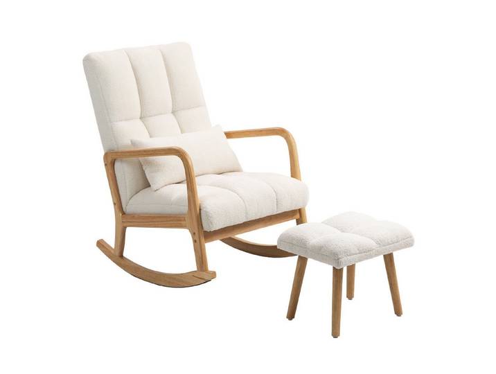 furnicato Schaukelstuhl mit Hocker 64,5x82x99 cm Weiß (1 St), Sanft schaukelnder Lesesessel mit Fußhocker und Fleece-Bezug