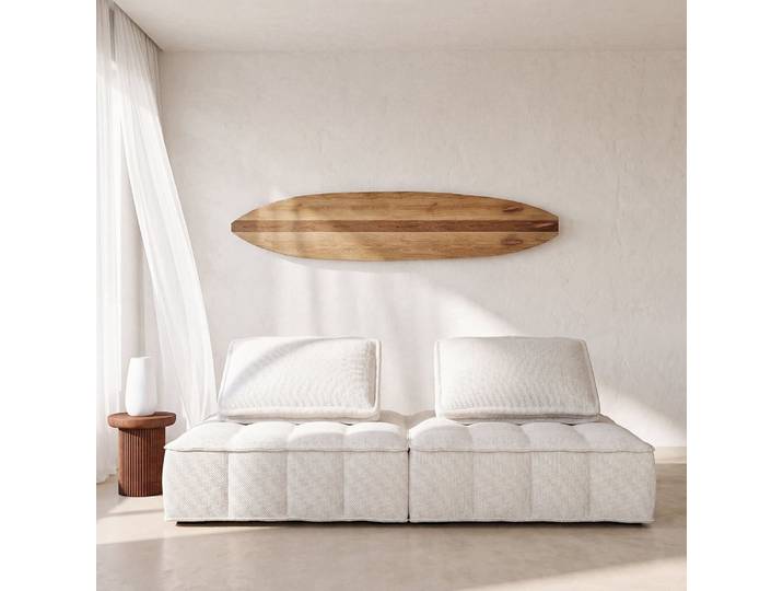 Wanddekoration in Form eines Surfbretts aus Mangoholz, 38 x 180 cm