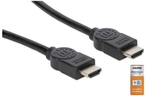 Manhattan HDMI Anschlusskabel HDMI-A Stecker, HDMI-A Stecker 1.00m Schwarz 354837 4K UHD, Audio Return Channel, vergoldete