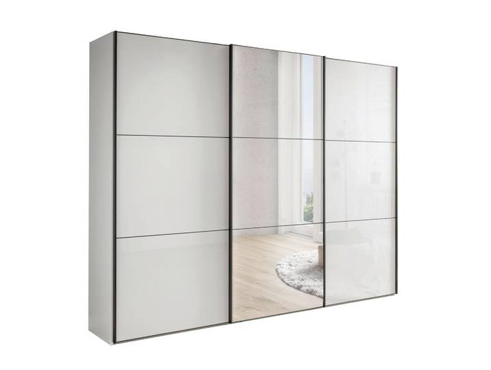 Chameo Schwebetürenschrank, Weiß, Glas, 9 Fächer, 250x236x67 cm, Schlafzimmer, Kleiderschränke, Kleiderschränke mit Spiegel