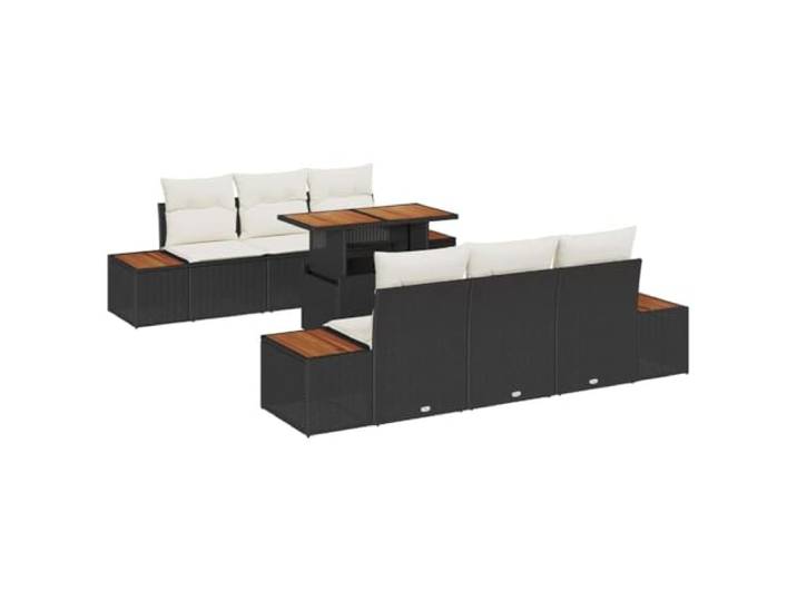 GHVBNMF Poly Rattan Gartenmöbel Set 7-Teilig Essgruppe mit Tisch Modulare Lounge Garnitur aus Rattan mit Stauraum und Akazienholz Tischplatte für gemütliche Stunden auf der Terrasse.