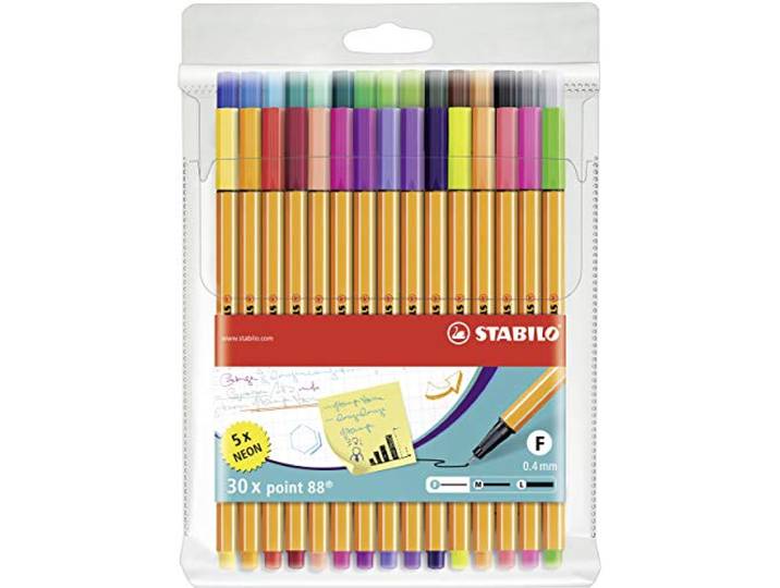 STABILO Stylo feutre pointe fine point 88 - Pochette x 30 stylos feutres dont 5 couleurs fluo