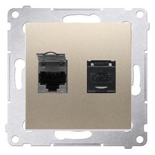 Kontakt Simon Double SIMON54 dvigubas kompiuterio lizdas, 2xRJ45 kat.6, su difuzoriumi, auksinis mat (CAT6) (D62.01/44)