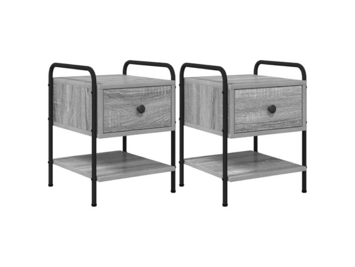Coespram Nachttisch 2er Set Grau Sonoma 35x36,5x47 cm Holzwerkstoff Kompakter Beistelltisch fürs Schlafzimmer mit Schublade, Ablage und Stahlrahmen für stabiles Ablegen neben dem Bett.