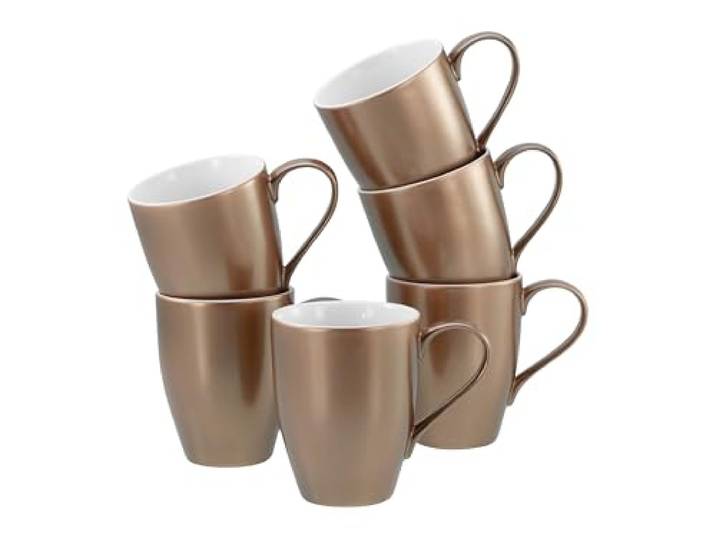 CreaTable\, 24328 Série Golden Days White Lot de 6 tasses en grès pour 6 personnes Passe au lave-vaisselle et au micro-ondes Production de qualité