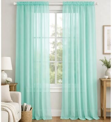 Home Mart Goods "Mint Sheer Window Rod Pocket Curtain Set 108"" Inches Long (2 Panels) - 108"" Long"