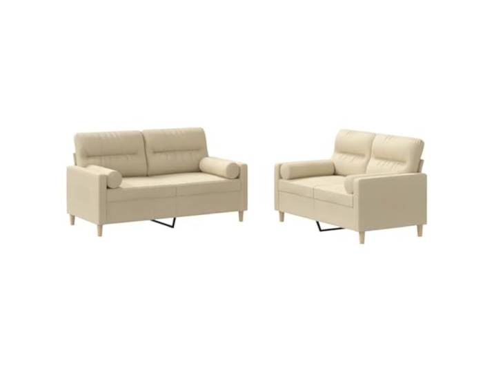 GHVBNMF 2-tlg Sofagarnitur mit Kissen Creme 2-Sitzer Sofa Set Stoff Bequeme Couchgarnitur mit dickem Schaumstoff für Wohnzimmer und Büro inklusive Rollenkissen für extra Komfort.