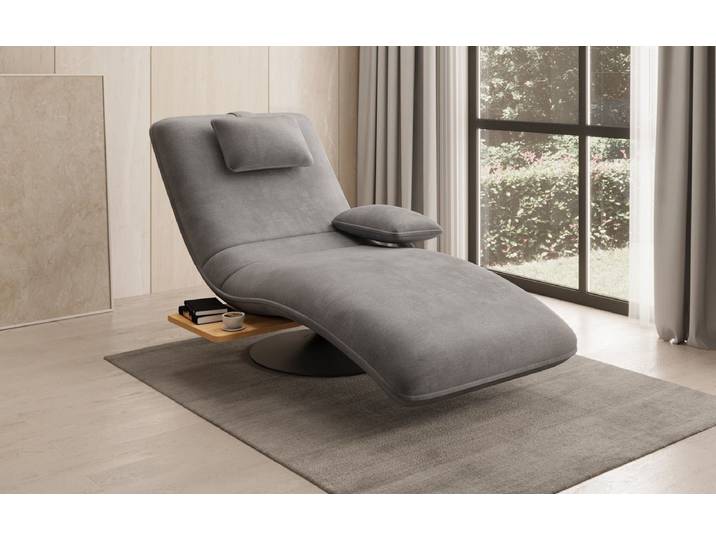 Designer Relax-Liege Velor Samt mit Drehfunktion und Beistelltisch - Dunkelbraun - Links - Samt - Luxusbetten24