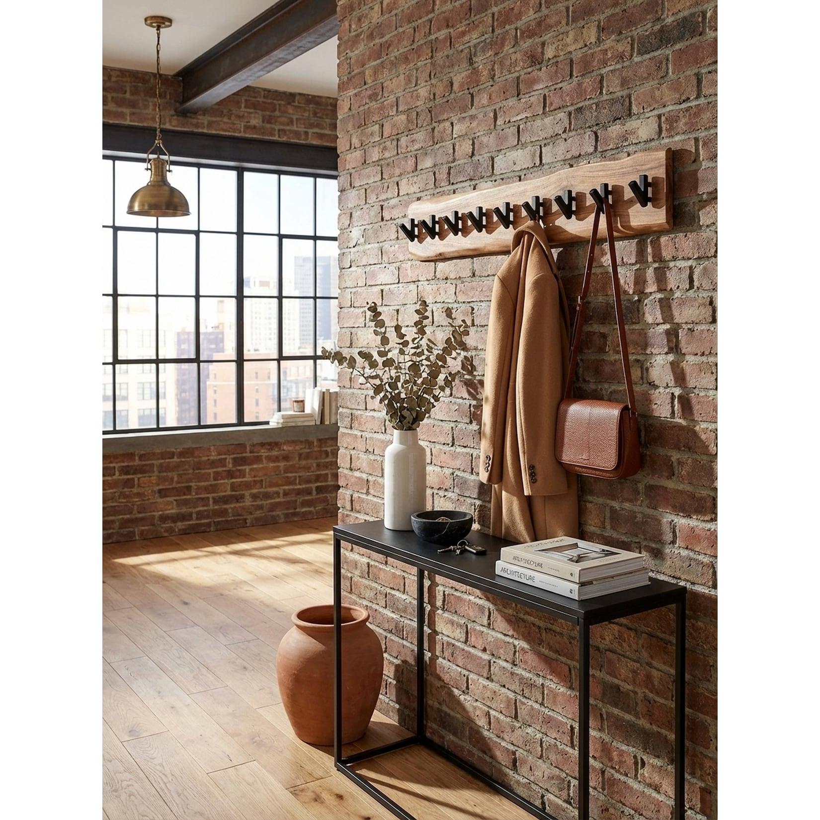 Wandgarderobe Akazie Massivholz Metall Modern 90x19x9 cm