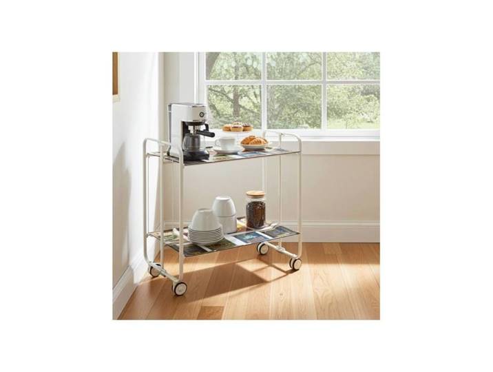 Desserte pliante BAUHAUS avec roulettes Structure blanche 2 niveaux 4 positions DON HIERRO. 2222