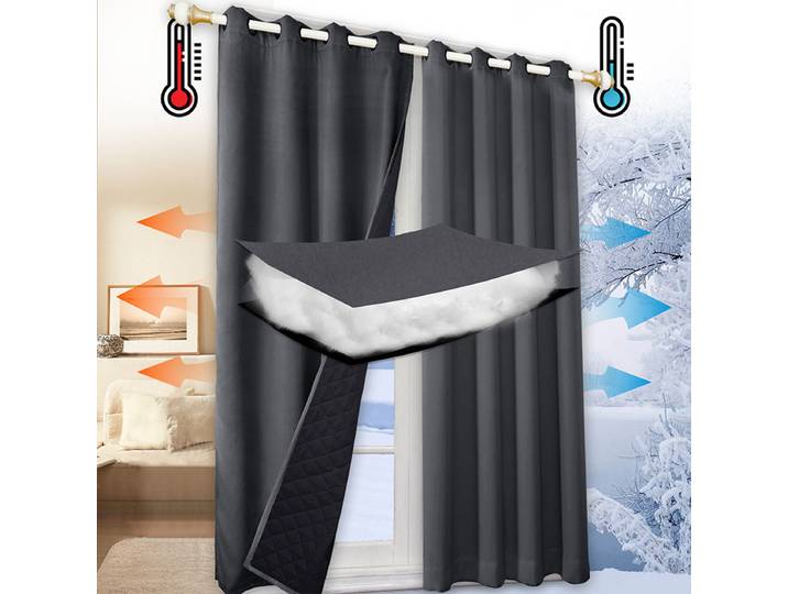 Rideaux chauds en coton pour l'hiver, isolation thermique, 100% occultants, insonorisants, avec support noir, coupe-vent froid