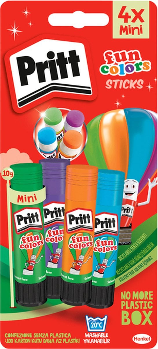 Pritt Lijmstift Fun Colors 10g per stuk, 4 stuks per blister, 12 stuks per verpakking