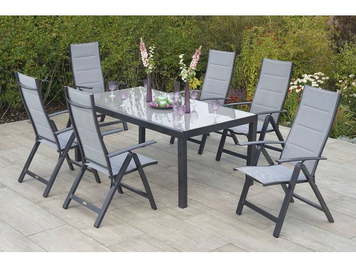 Garten-Essgruppe MERXX Florenz , grau (graphit, grau), Polyester, Aluminium, Polyester, Sitzmöbel-Sets, Garten-Essgruppe