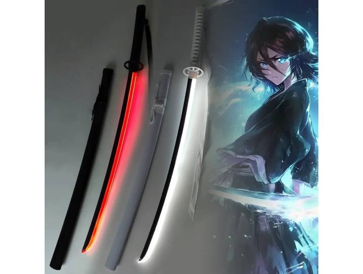 40 pouces lueur eau de javel Katana lumière LED sabre Anime Rukia Cosplay accessoire Ninja couteau réel japonais Katana Original samouraï épée cadeau