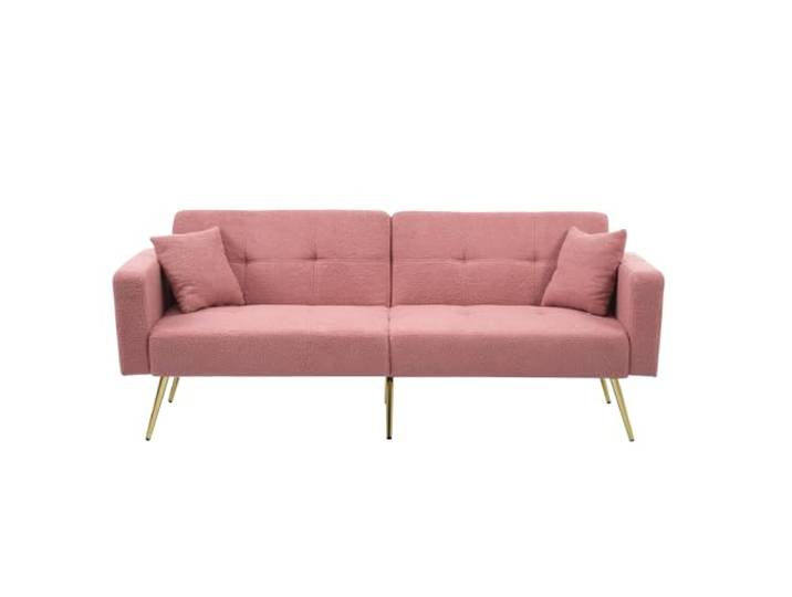 Schlafsofa mit Bettfunktion, verstellbarem Winkel,goldenen Beinen，Rosa mit Kissen und seitlichen Aufbewahrungstaschen