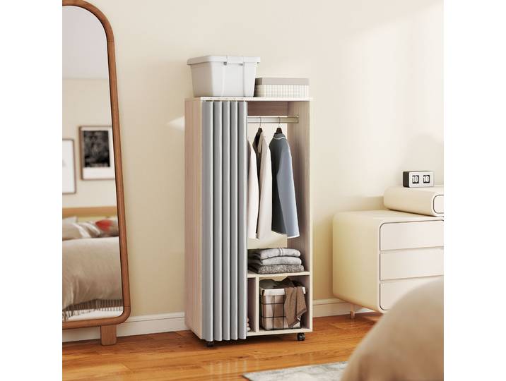HOMCOM Armoire Mobile Effet Bois avec Rideau et Tringle 60x40x128cm