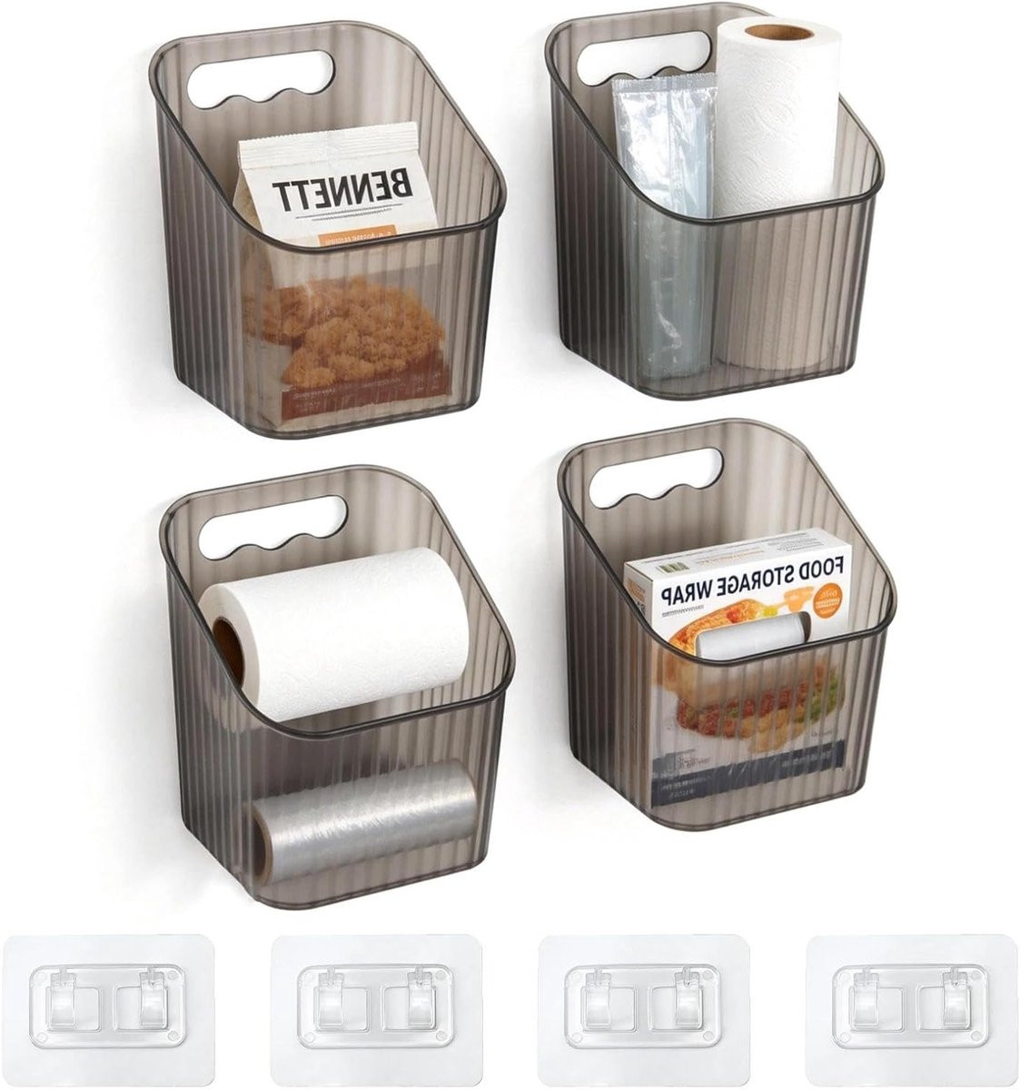 4 stuks Zelfklevende Opbergdozen voor Keukenkastjes en Badkamer, Wandmontage Organizer voor Kleine Voorwerpen en Accessoires