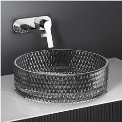 Emke, Waschbecken, Aufsatzwaschbecken, 360 x 360 x 112 mm, Schwarzes Glaswaschbecken, Rundes Aufsatzwaschbecken (360 mm, 360 mm)