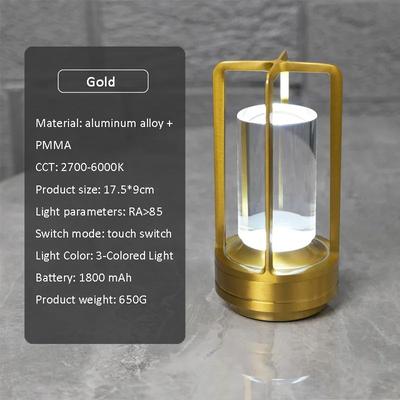 Inspired Living LuxeGlow Rechargeable Crystal Table Lamp With Touch Dimming LED Light gold