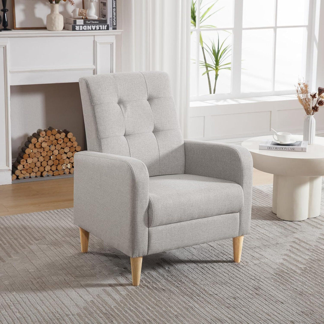 17 Stories Oka Upholstered Linen Armchair Light grey 90.5cm H X 61cm W X 54cm D