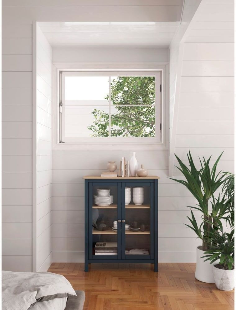 Calicosy Vitrine 2 portes avec 2 étagères - l90 cm - bleu Bleu 90x110x40cm