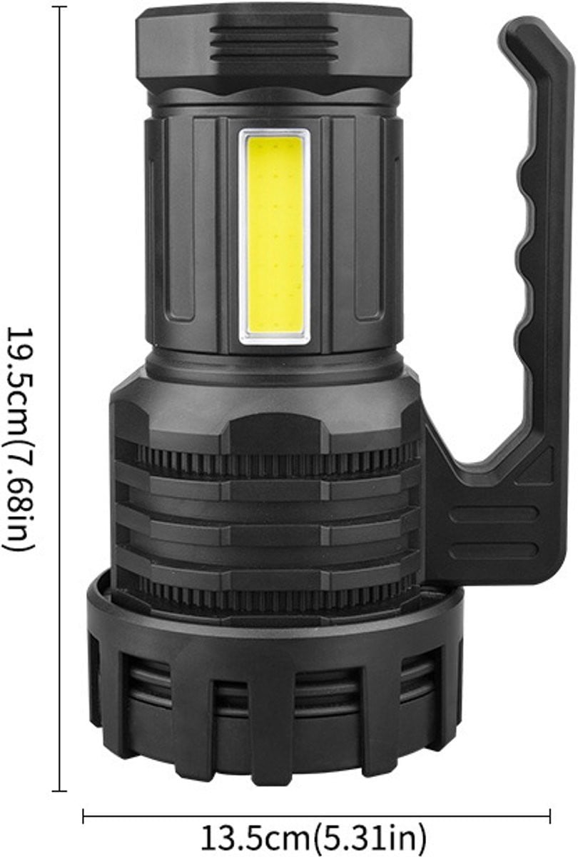 Oplaadbare LED-zoeklamp met 600LM, multifunctionele campinglamp en werklicht, zwart, IPX4 waterdicht