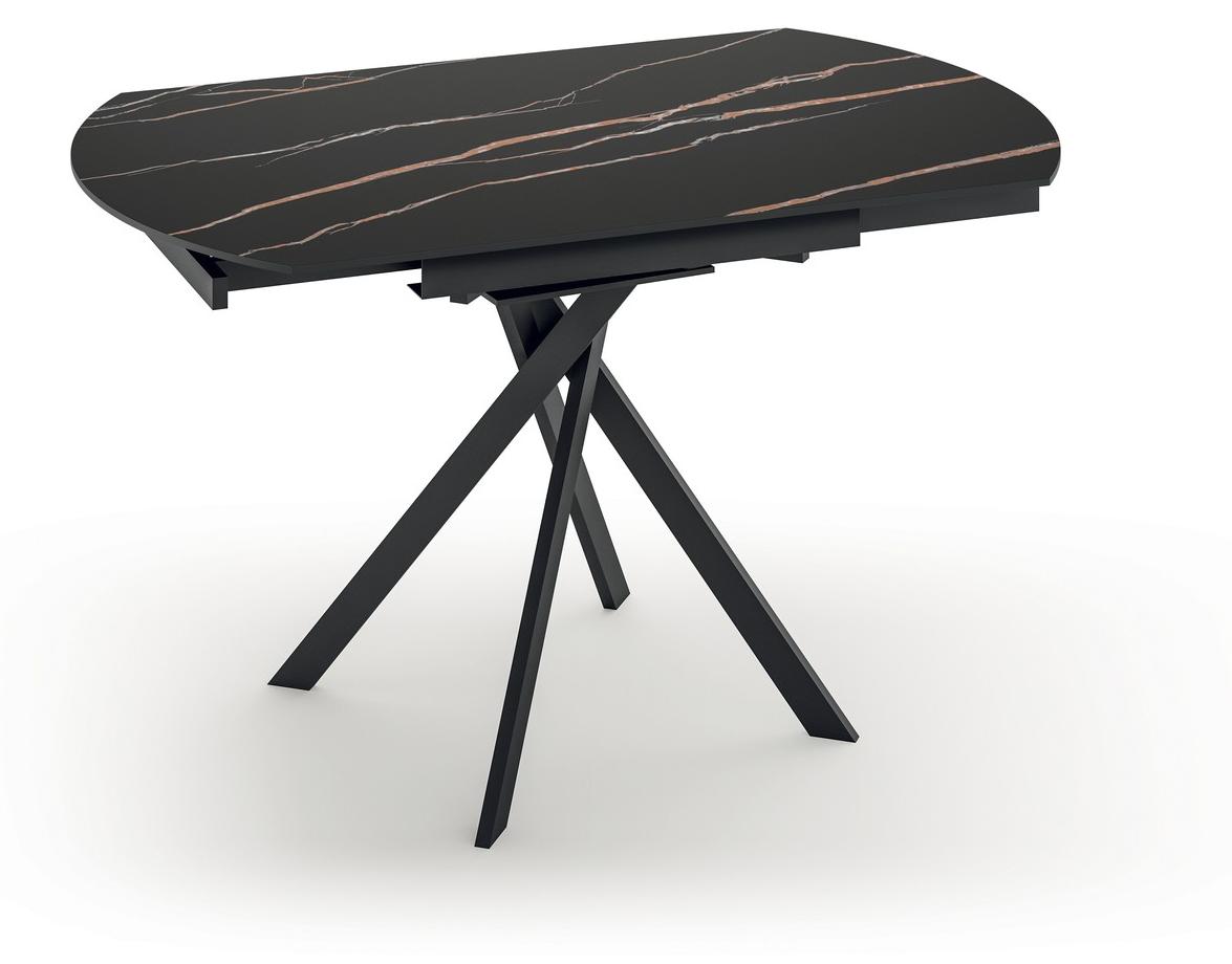 Ausziehbarer Rolltisch 120 x 80 cm aus schwarzem Portoro-Marmorkeramik mit schwarzem Metallgestell - Moderner Designer-Esstisch