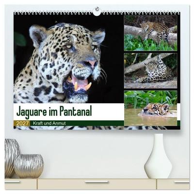 Jaguare im Pantanal (hochwertiger Premium Wandkalender 2027 DIN A2 quer), Kunstdruck in Hochglanz