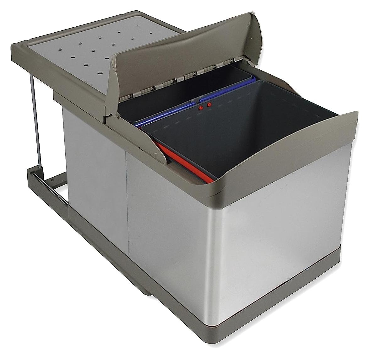 Abfallbehälter 2x16L, Edelstahl-Finish, automatischer Auszug