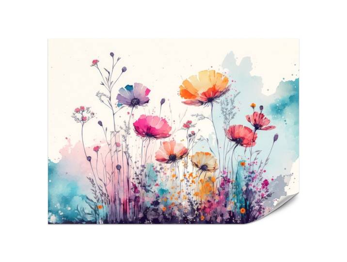 FOTOTAPETE für Schlafzimmer Abstrakte Bunte Wiesenblumen Aquarell 200x140