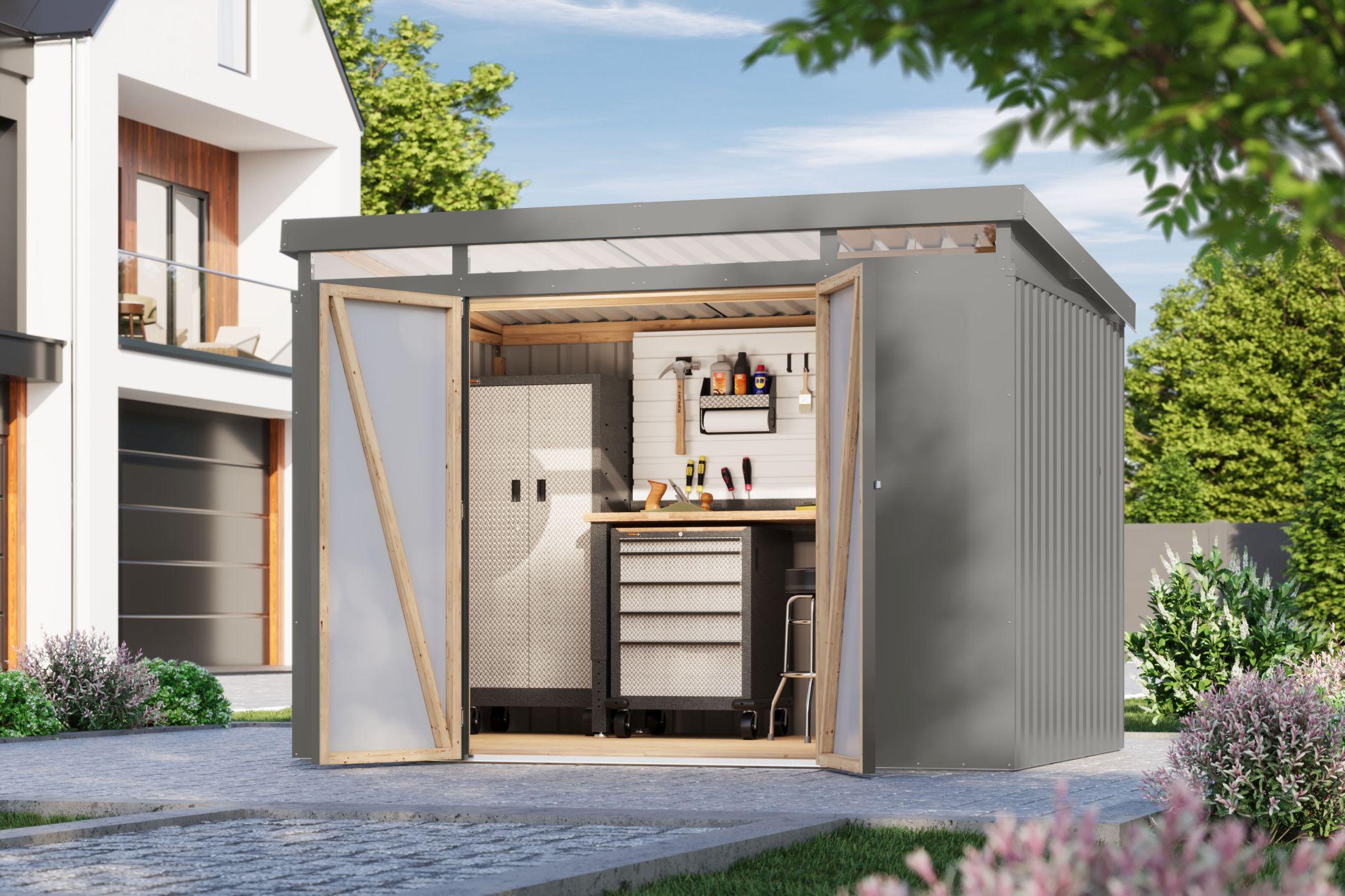 Gartenhaus Metall Metallgerätehaus Metallgartenhaus IRIDIUM 3 Metallhaus graualuminium 290x209x213 cm
