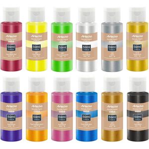 Artecho Acrylfarben ACTAM12 Acrylic Paint Metallic, 12 Farben je 59ml, in Flaschen