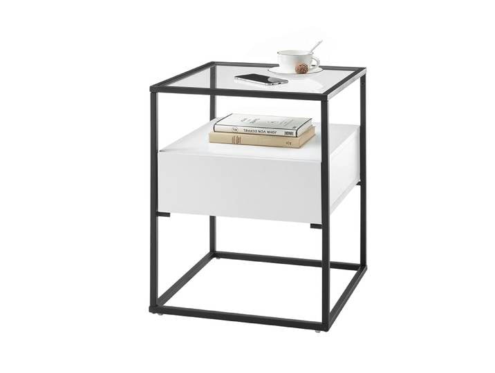 Beistelltisch Evora mit Glasplatte , 43x43 , weiß