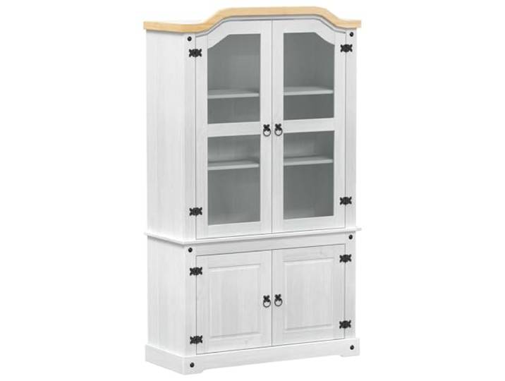 Vitrine Weiß 103,5 x 42 x 180 cm Massives Kiefernholz Glastüren,matte Oberfläche,rustikaler Stil,Sammlerstücke präsentieren,Alltagsgegenstände aufbewahren