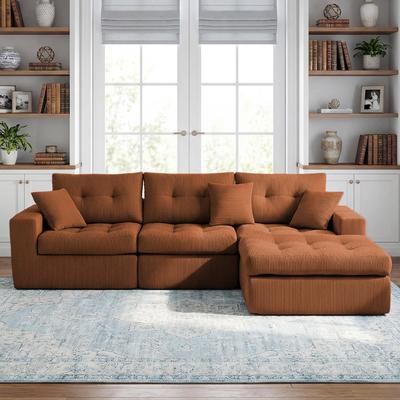 Loedds 113.39-Inch Corduroy L-Shaped Sectional Sofa with No Assembly