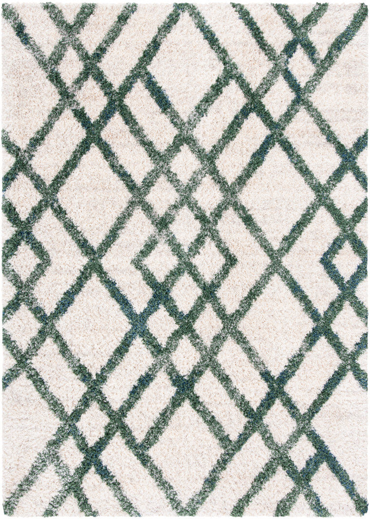 Blue Elephant Geometric Area Rug Ivory/Green Rectangle 99 x 160cm