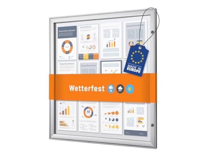 Schaukasten außen 12x DIN A4 wetterfest abschließbarer Infokasten SAN-Scheibe beschreibbare magnetische Rückwand ideal für Außenbereich & Outdoor Wand-Montage