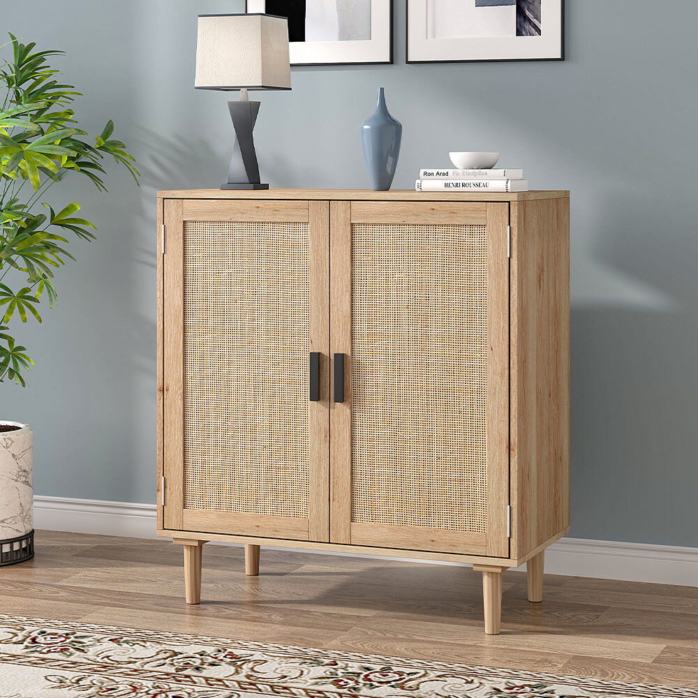 Bay Isle Home Aleciram 80 Oak Sideboard: Rattan Doors & Ample Storage Brown 88cm H X 80cm W X 40cm D