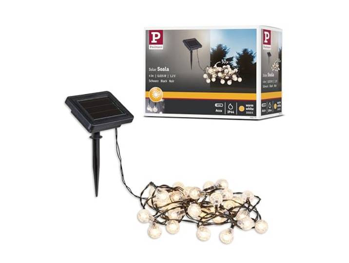 Paulmann 94874 Guirlandes solaires Soala IP44 3000K 30x3lm Noir