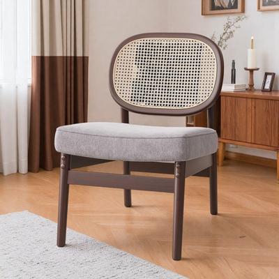 "25.2"" Velvet Rattan Accent Chair with Rattan Back and Wood Frame and Mid-Century Modern Design"