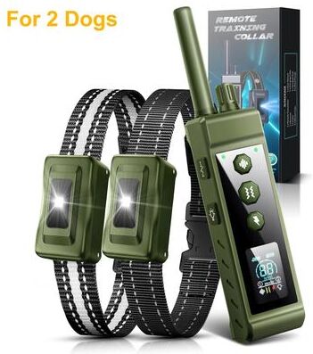 Uplifted Goods Long Range Electric Dog Training Collar With Waterproof Control green Two Collars