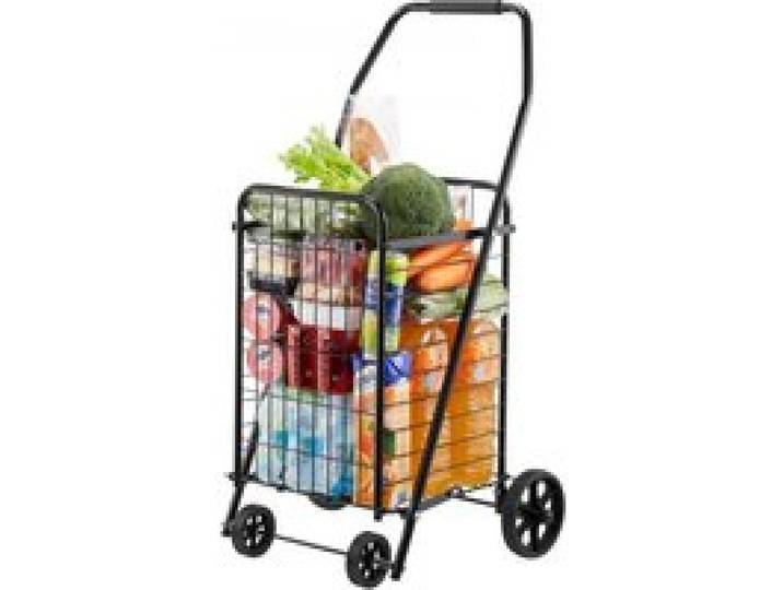 VEVOR Winkelwagen, opvouwbare winkelwagen met zwenkwielen en een laadvermogen van 40,8 kg, 39 liter winkelwagen, wasmand voor wasgoed, winkelen, kamperen, boodschappen, bagage, zwart