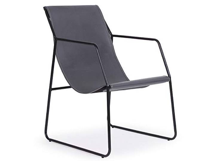 Ulysse Sessel mit schwarzem Metall und Kunstleder Grau