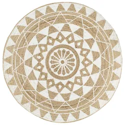 vidaXL Teppich Handgefertigt Jute mit weißem Aufdruck 90 cm